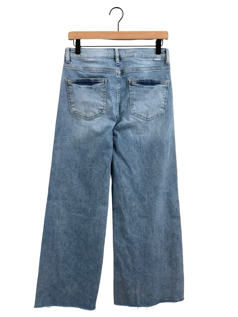 Risen Wide Leg Frayed Hem Jeans in Light Blue - Picture 3 of 12